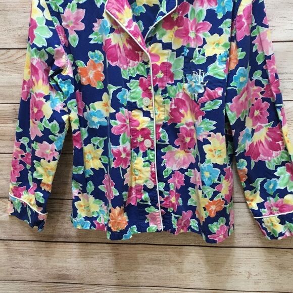 LAUREN RALPH LAUREN TWO PIECE PAJAMA SET IN BLUE FLORAL PRINT - Picture 5 of 12